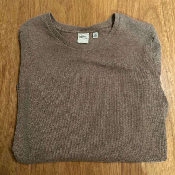 Aritzia HomeStretch Rib Solo Longsleeve Shirt Color Heather Nomad Taupe Size XL - Picture 3 of 7